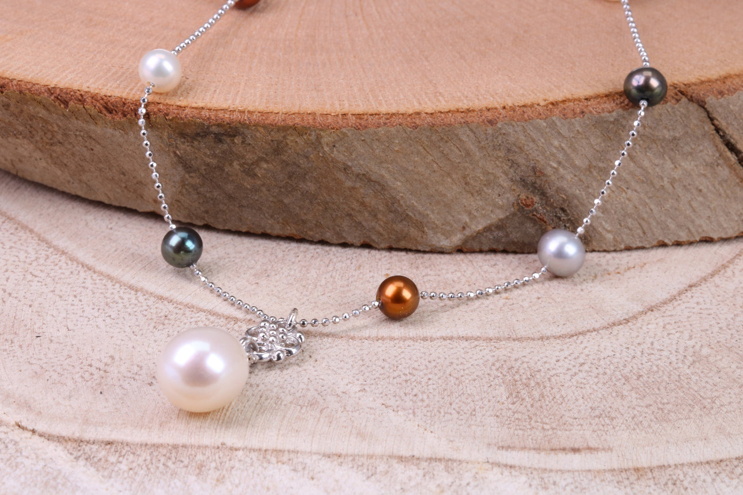 Multi Colour Pearl Necklace made from Sterling Silver