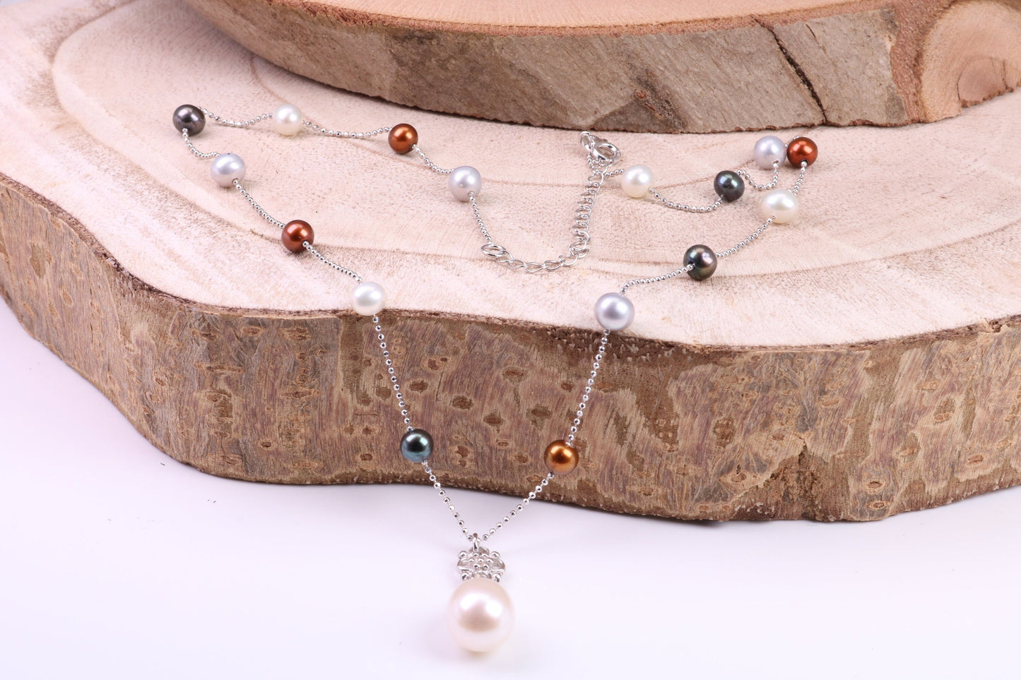 Multi Colour Pearl Necklace made from Sterling Silver