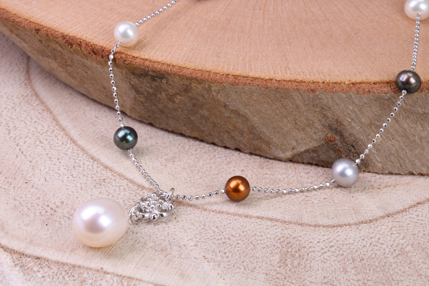 Multi Colour Pearl Necklace made from Sterling Silver