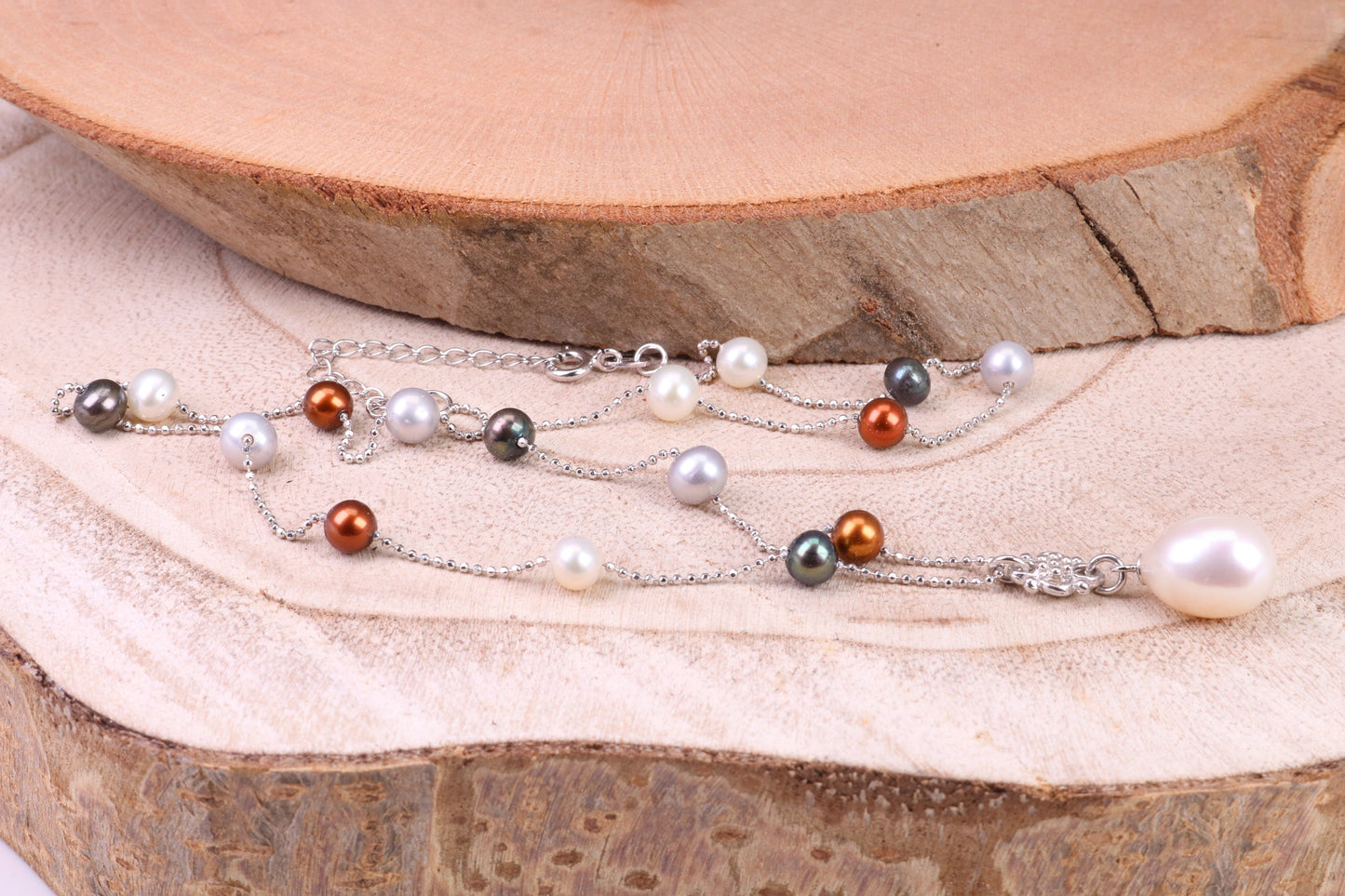 Multi Colour Pearl Necklace made from Sterling Silver