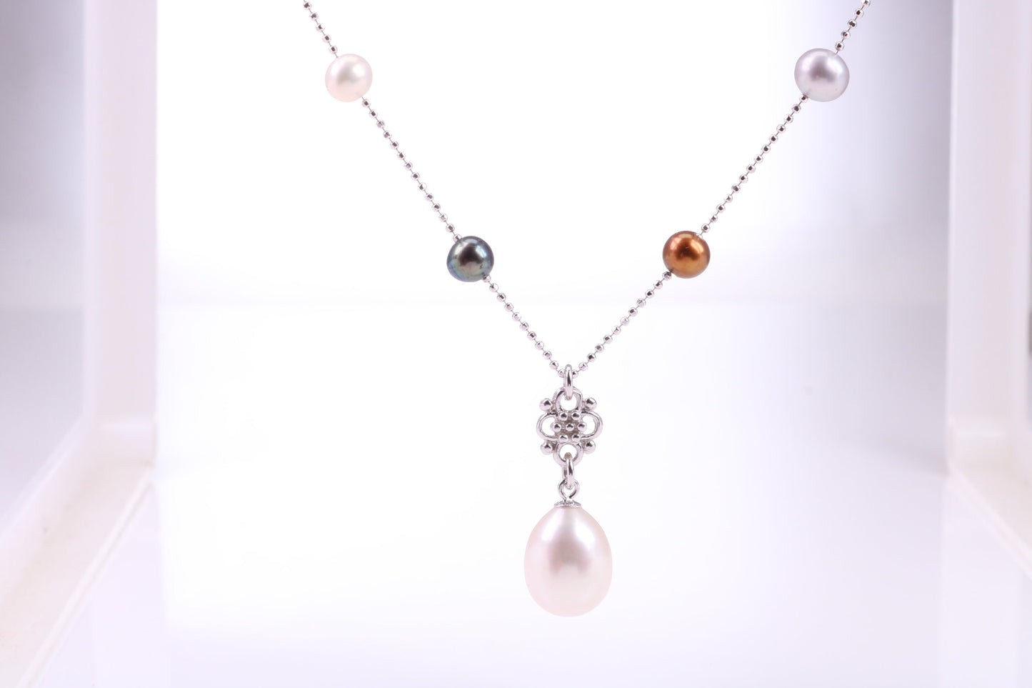 Multi Colour Pearl Necklace made from Sterling Silver