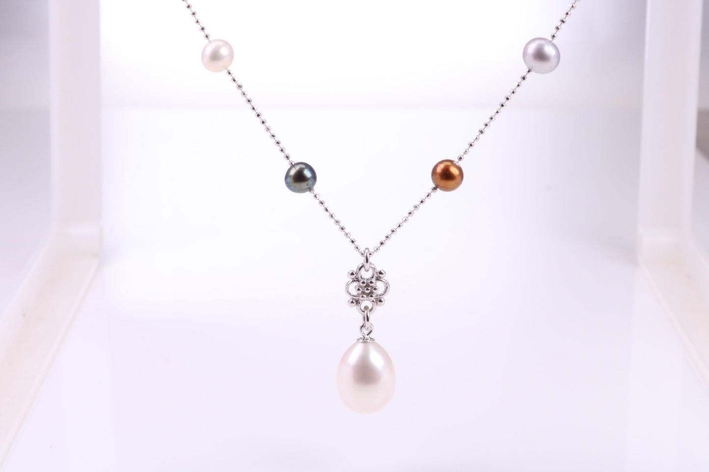 Multi Colour Pearl Necklace made from Sterling Silver