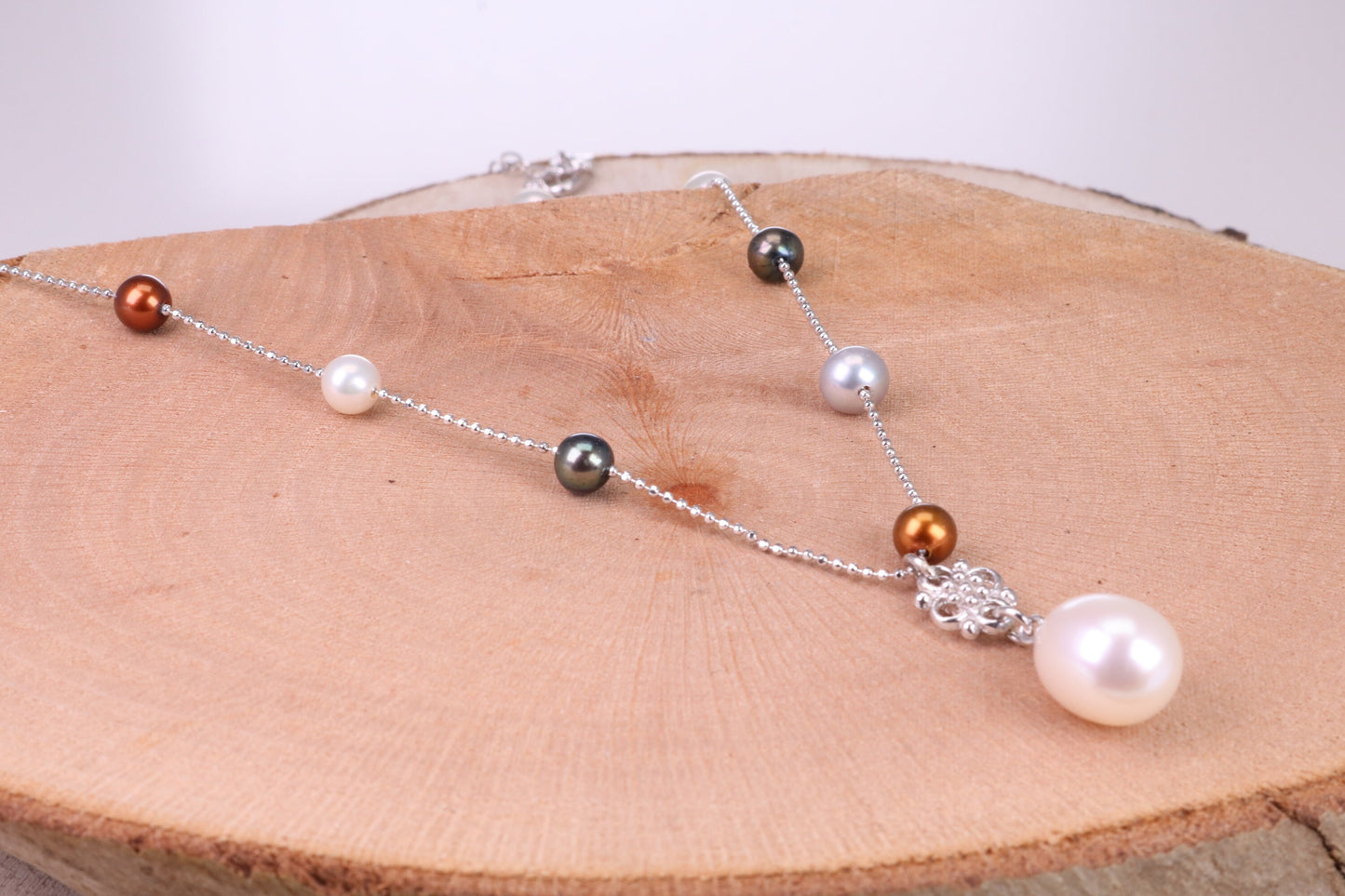 Multi Colour Pearl Necklace made from Sterling Silver