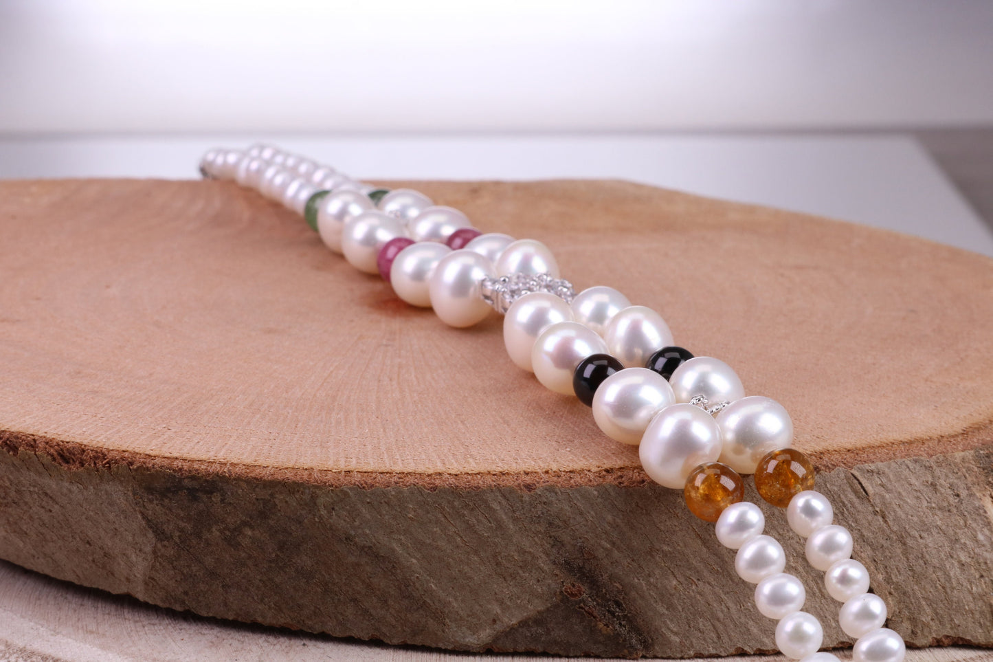 Multi Colour Double Row Freshwater Pearl Bracelet with Rose Flower Closure, made from Sterling Silver