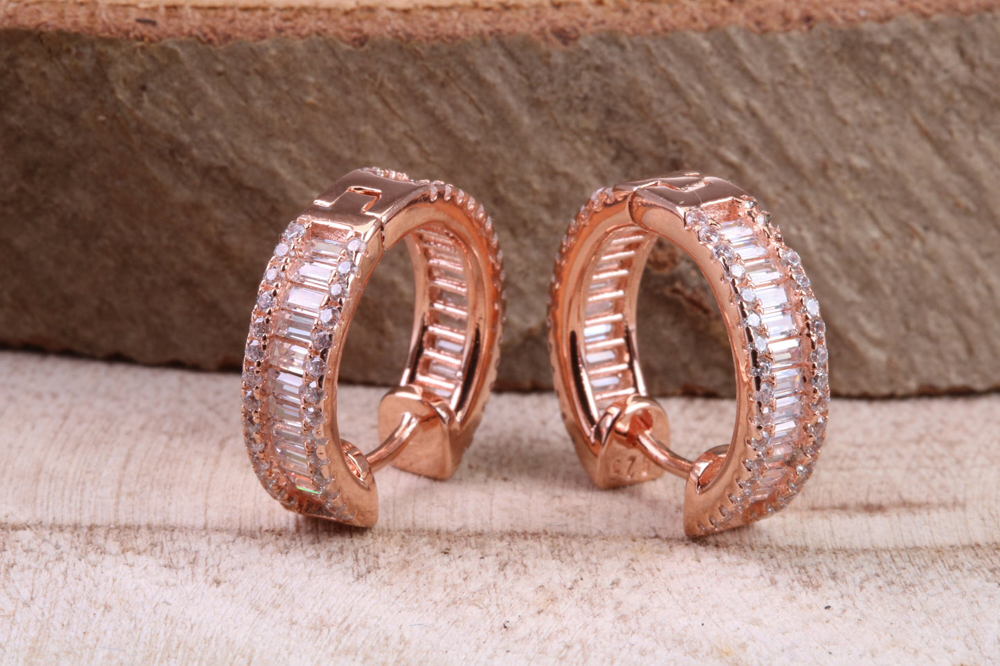 Half Hoop Cubic Zirconia set Earrings, Very Dressy, Made from Solid 925 Grade Sterling Silver, Rose Gold Plated