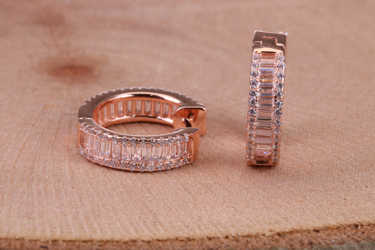 Half Hoop Cubic Zirconia set Earrings, Very Dressy, Made from Solid 925 Grade Sterling Silver, Rose Gold Plated