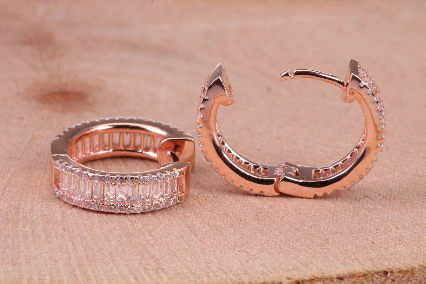 Half Hoop Cubic Zirconia set Earrings, Very Dressy, Made from Solid 925 Grade Sterling Silver, Rose Gold Plated