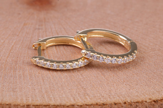 Dainty Half Hoop Cubic Zirconia set Earrings, Very Dressy, Made from Solid 925 Grade Sterling Silver, Yellow Gold Plated
