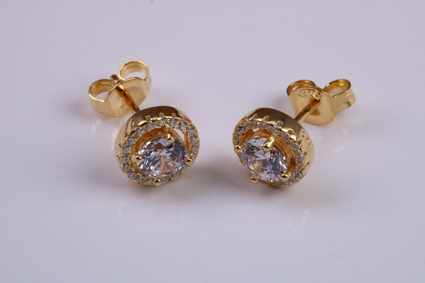 8 mm Round Cluster Cubic Zirconia set Earrings, Very Dressy, Made from Solid 925 Grade Sterling Silver, Yellow Gold Plated