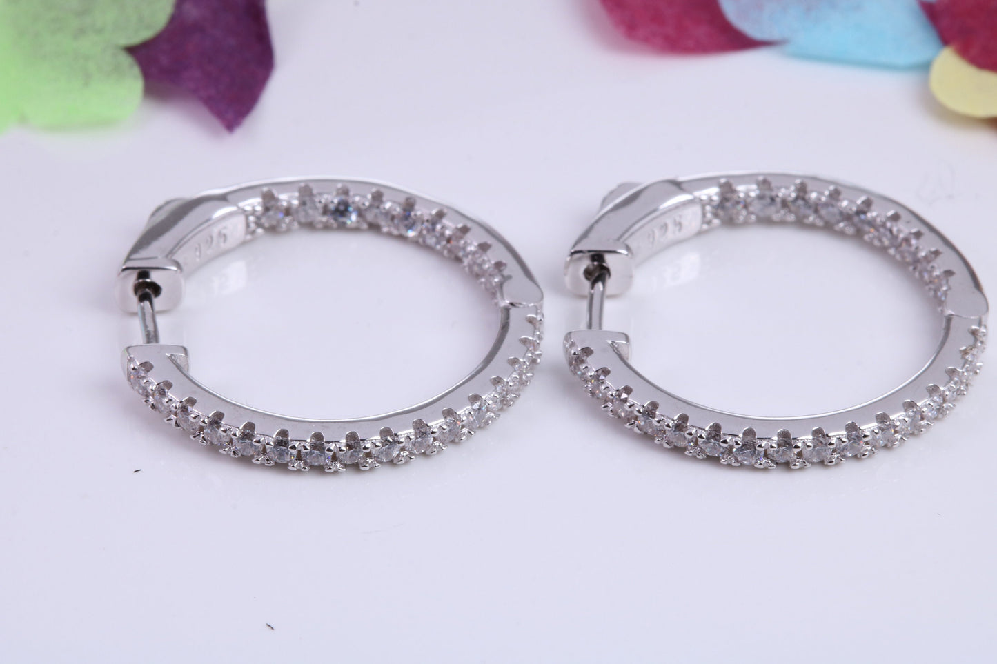 25 mm Round Hoop Cubic Zirconia set Earrings, Very Dressy, Made from Solid 925 Grade Sterling Silver