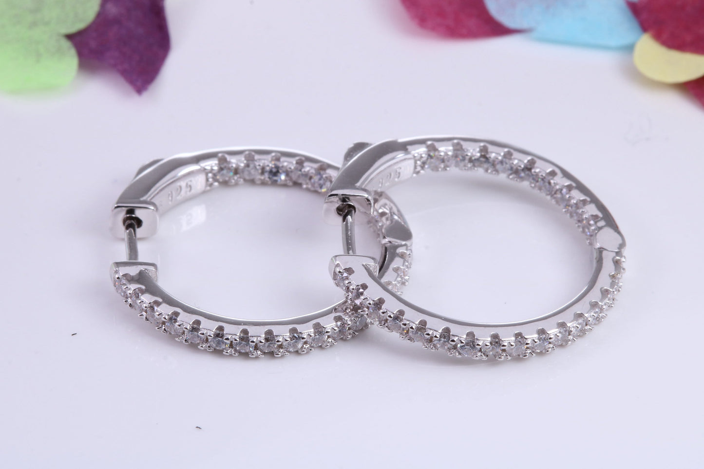 25 mm Round Hoop Cubic Zirconia set Earrings, Very Dressy, Made from Solid 925 Grade Sterling Silver