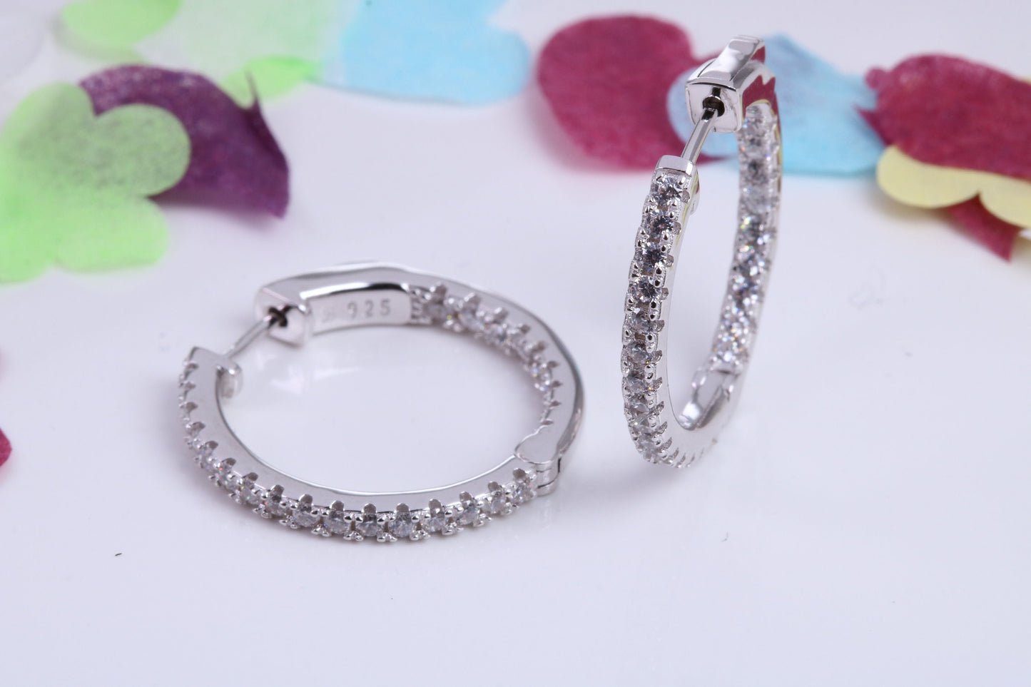 25 mm Round Hoop Cubic Zirconia set Earrings, Very Dressy, Made from Solid 925 Grade Sterling Silver