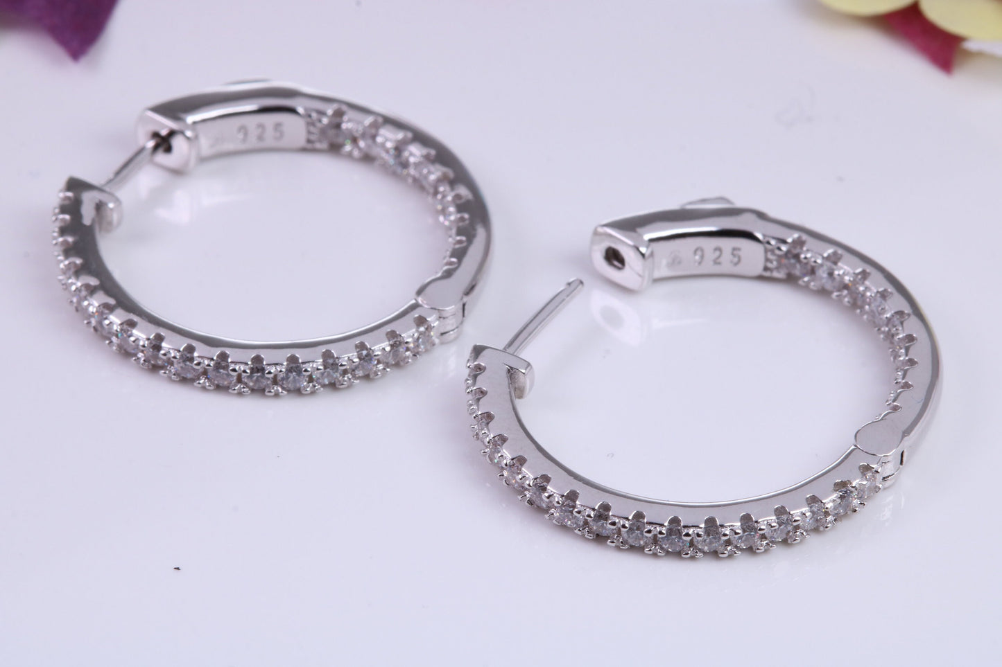 25 mm Round Hoop Cubic Zirconia set Earrings, Very Dressy, Made from Solid 925 Grade Sterling Silver