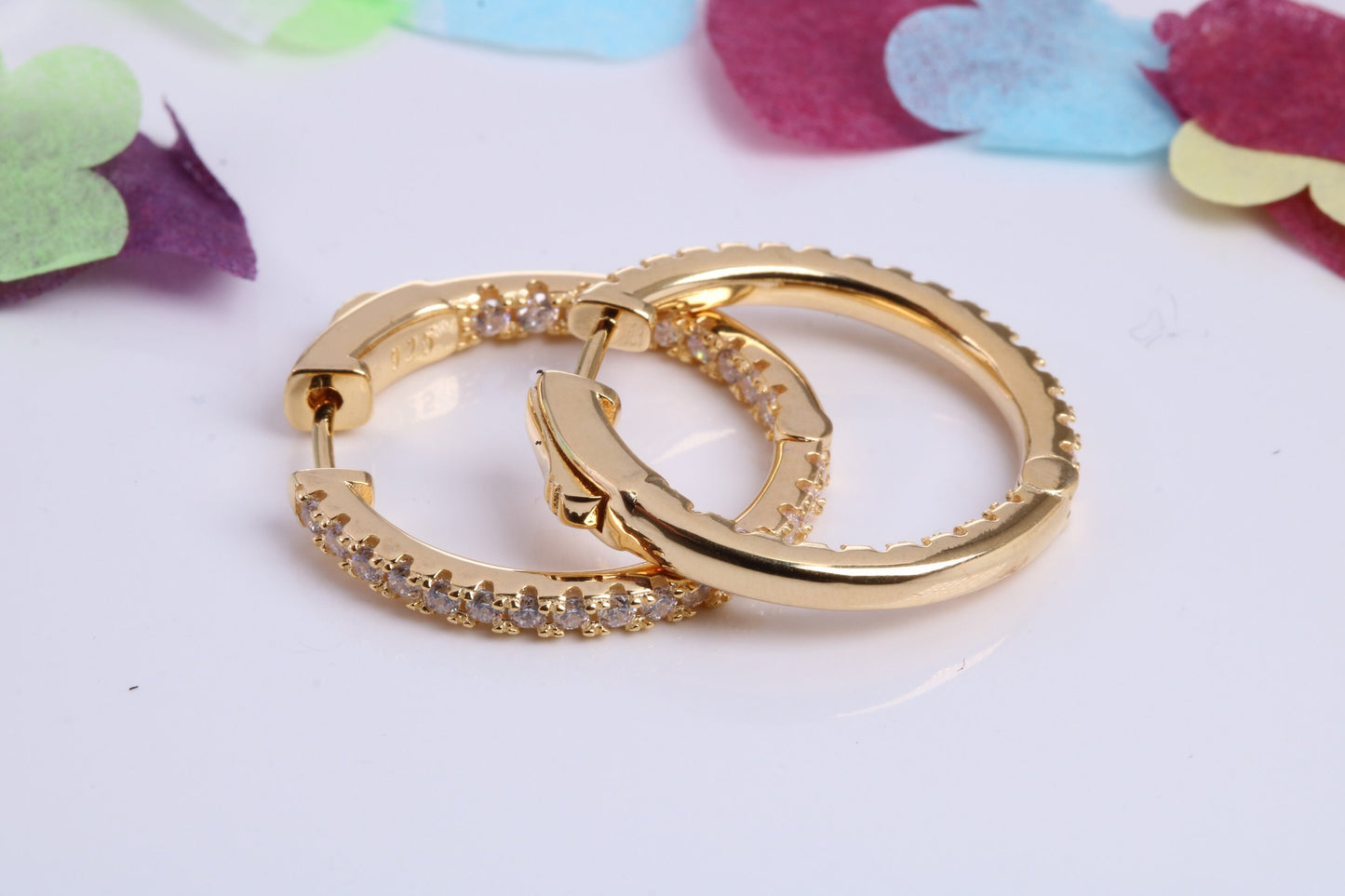 25 mm Round Hoop Cubic Zirconia set Earrings, Very Dressy, Made from Solid 925 Grade Sterling Silver, 18ct Yellow Gold Plated