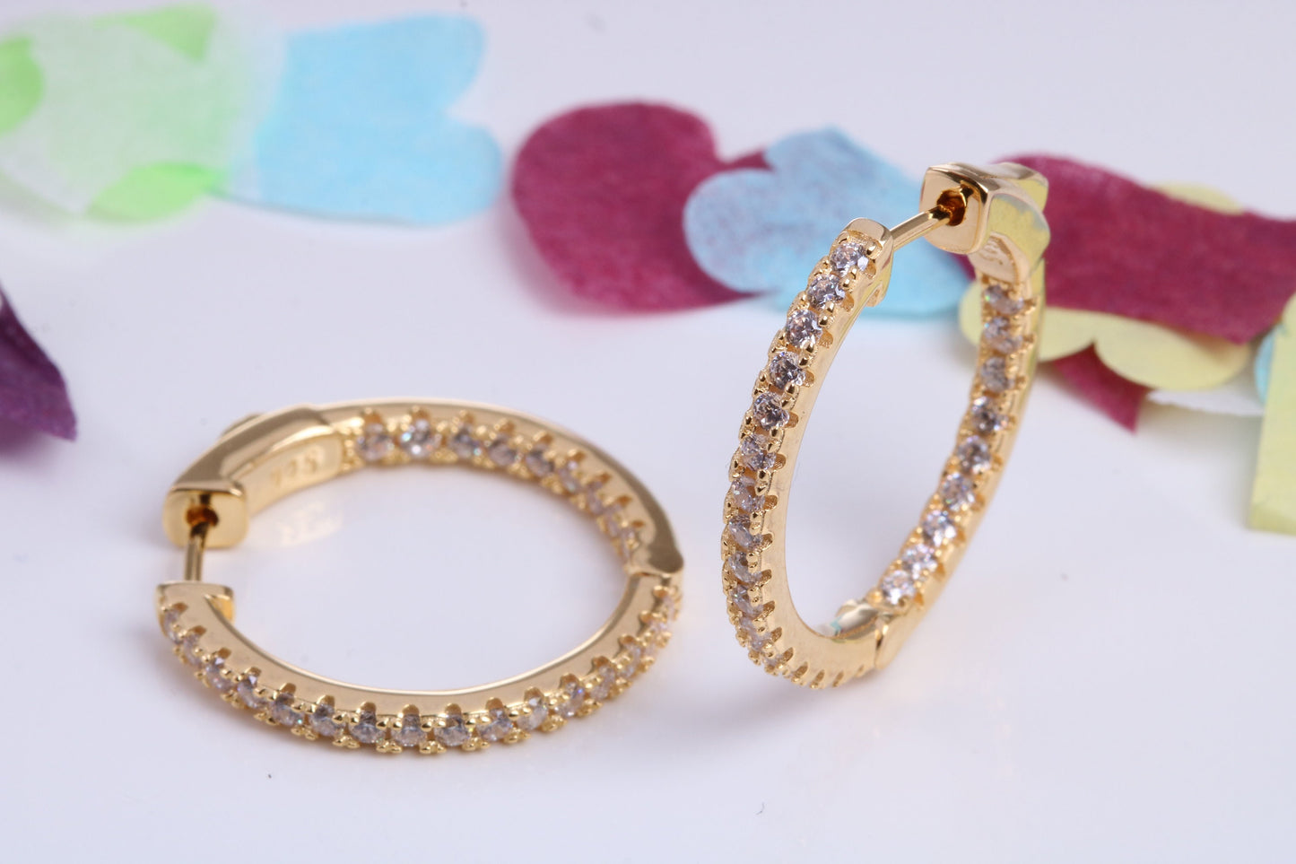 25 mm Round Hoop Cubic Zirconia set Earrings, Very Dressy, Made from Solid 925 Grade Sterling Silver, 18ct Yellow Gold Plated