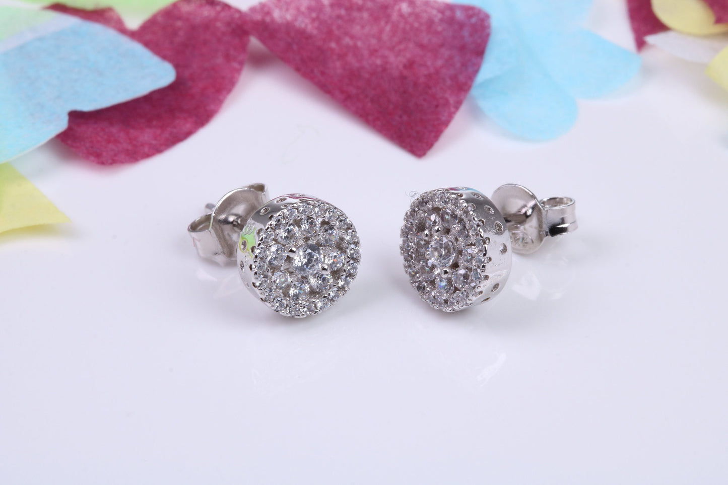 8 mm Round Cluster Cubic Zirconia set Earrings, Very Dressy, Made from Solid 925 Grade Sterling Silver