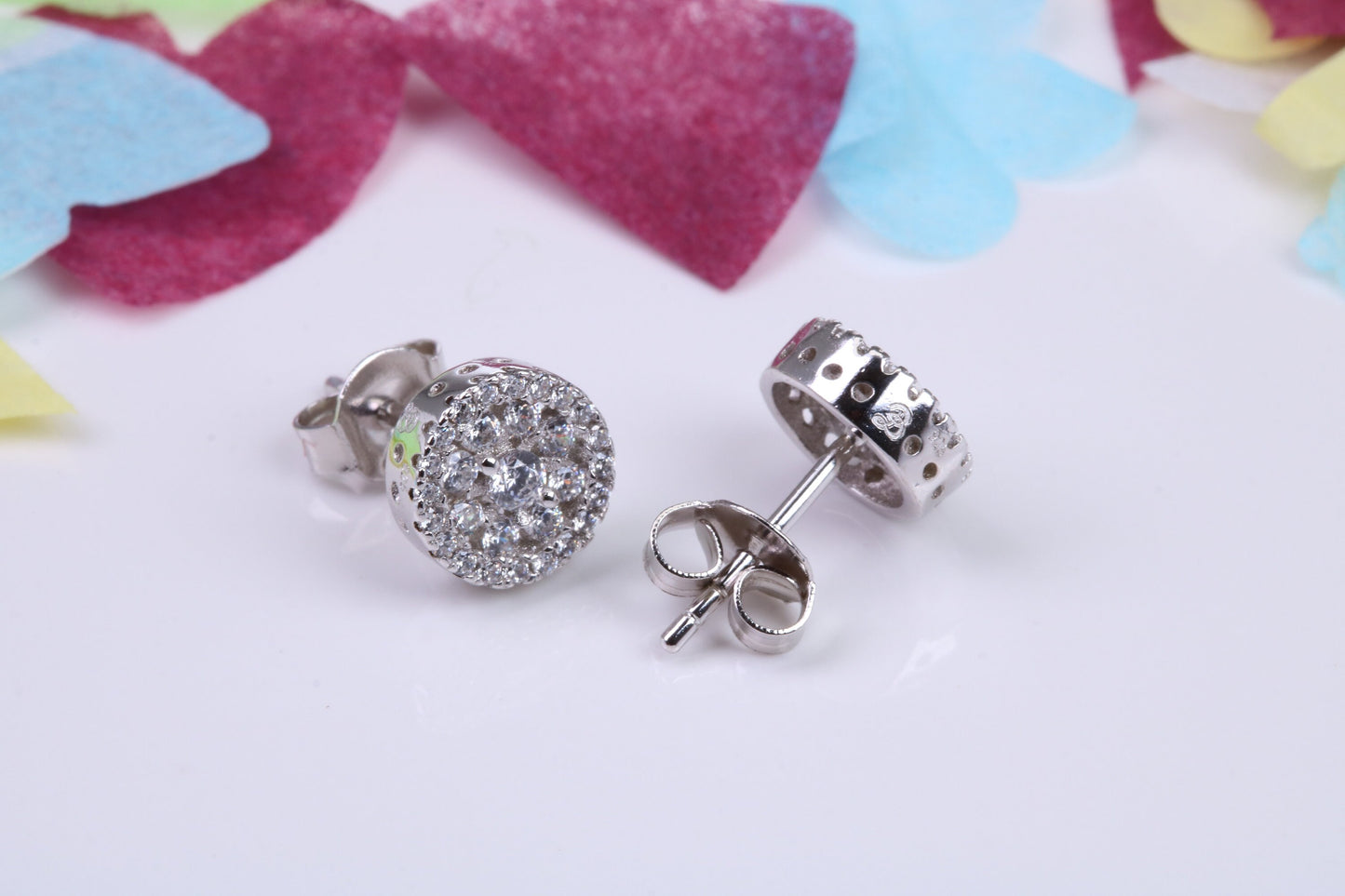 8 mm Round Cluster Cubic Zirconia set Earrings, Very Dressy, Made from Solid 925 Grade Sterling Silver