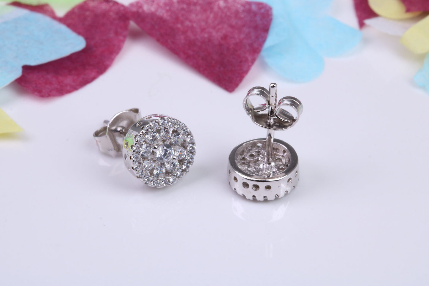 8 mm Round Cluster Cubic Zirconia set Earrings, Very Dressy, Made from Solid 925 Grade Sterling Silver