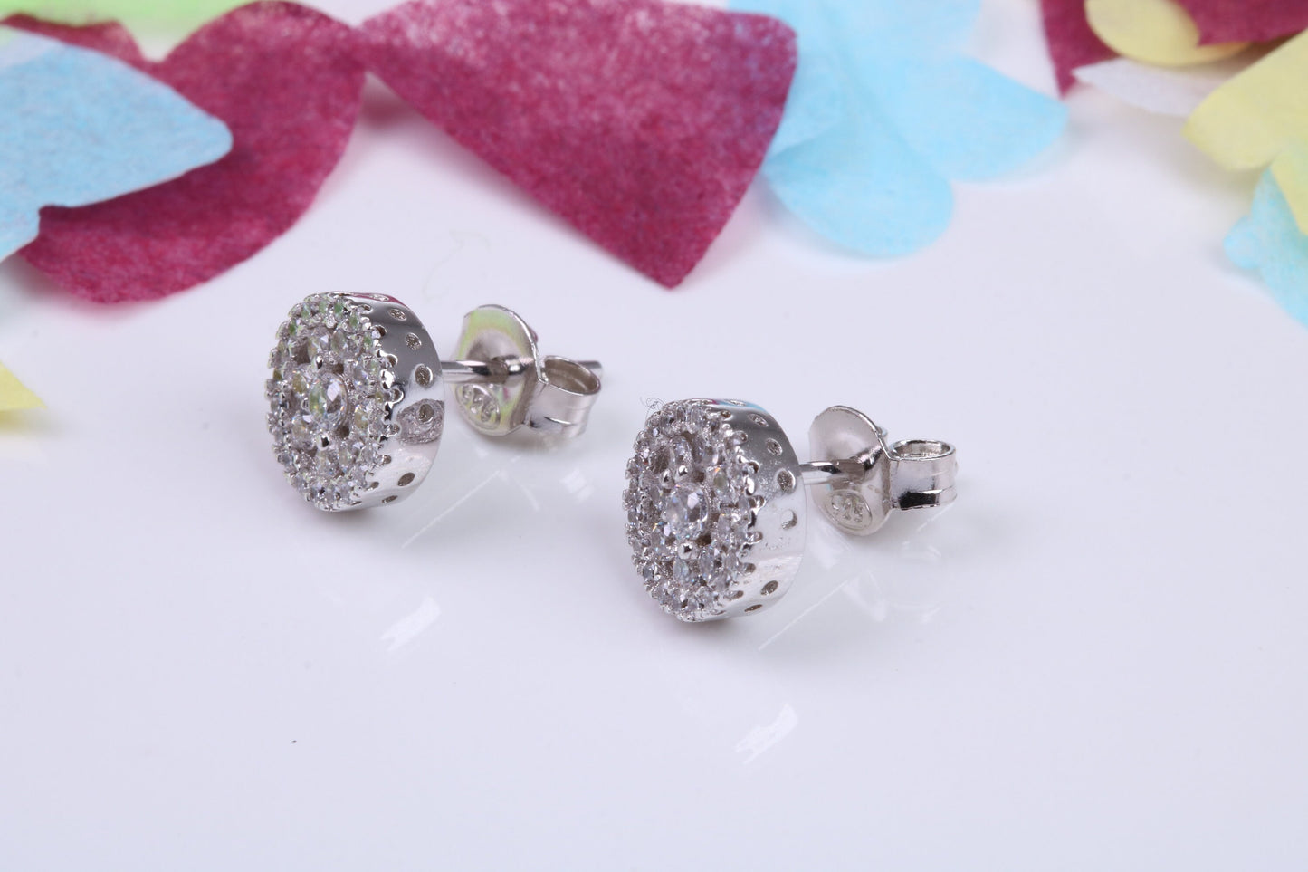 8 mm Round Cluster Cubic Zirconia set Earrings, Very Dressy, Made from Solid 925 Grade Sterling Silver