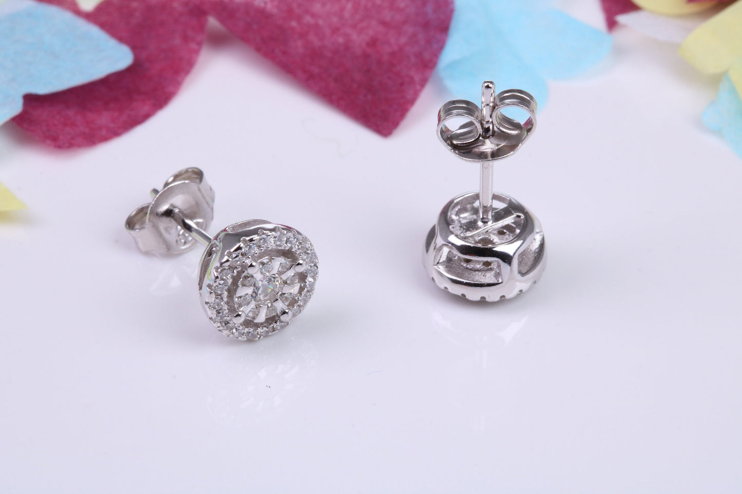 8 mm Round Cluster Cubic Zirconia set Earrings, Very Dressy, Made from Solid 925 Grade Sterling Silver