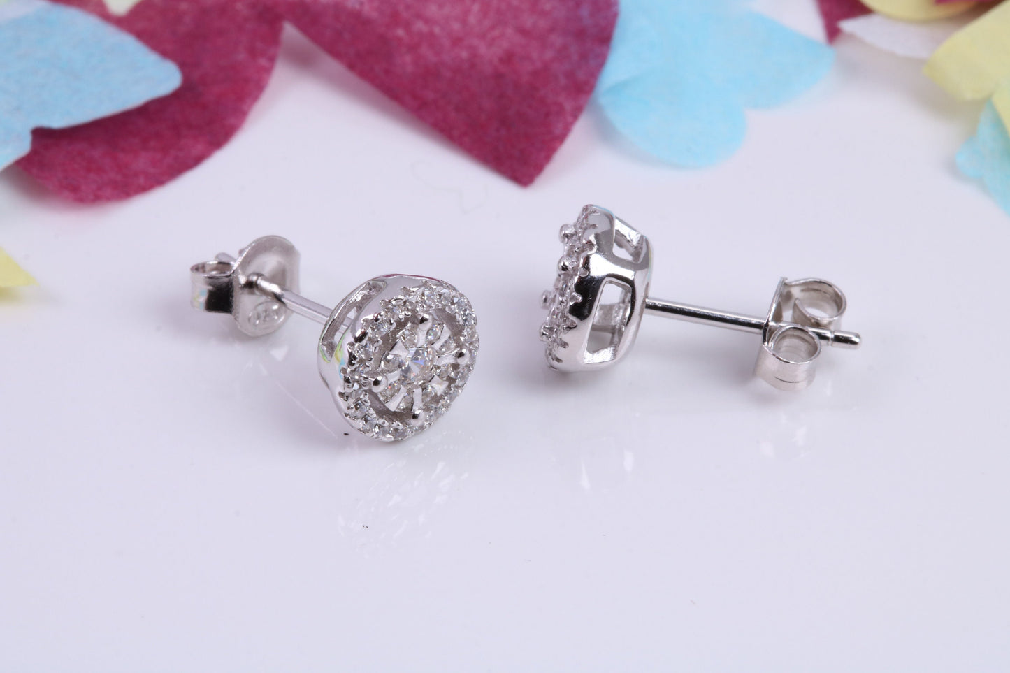 8 mm Round Cluster Cubic Zirconia set Earrings, Very Dressy, Made from Solid 925 Grade Sterling Silver