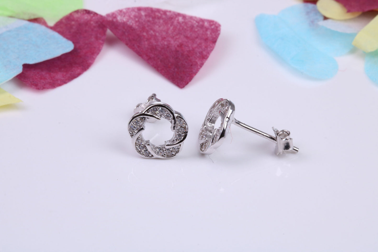 9 mm Round Flower Cluster Cubic Zirconia set Earrings, Very Dressy, Made from Solid 925 Grade Sterling Silver