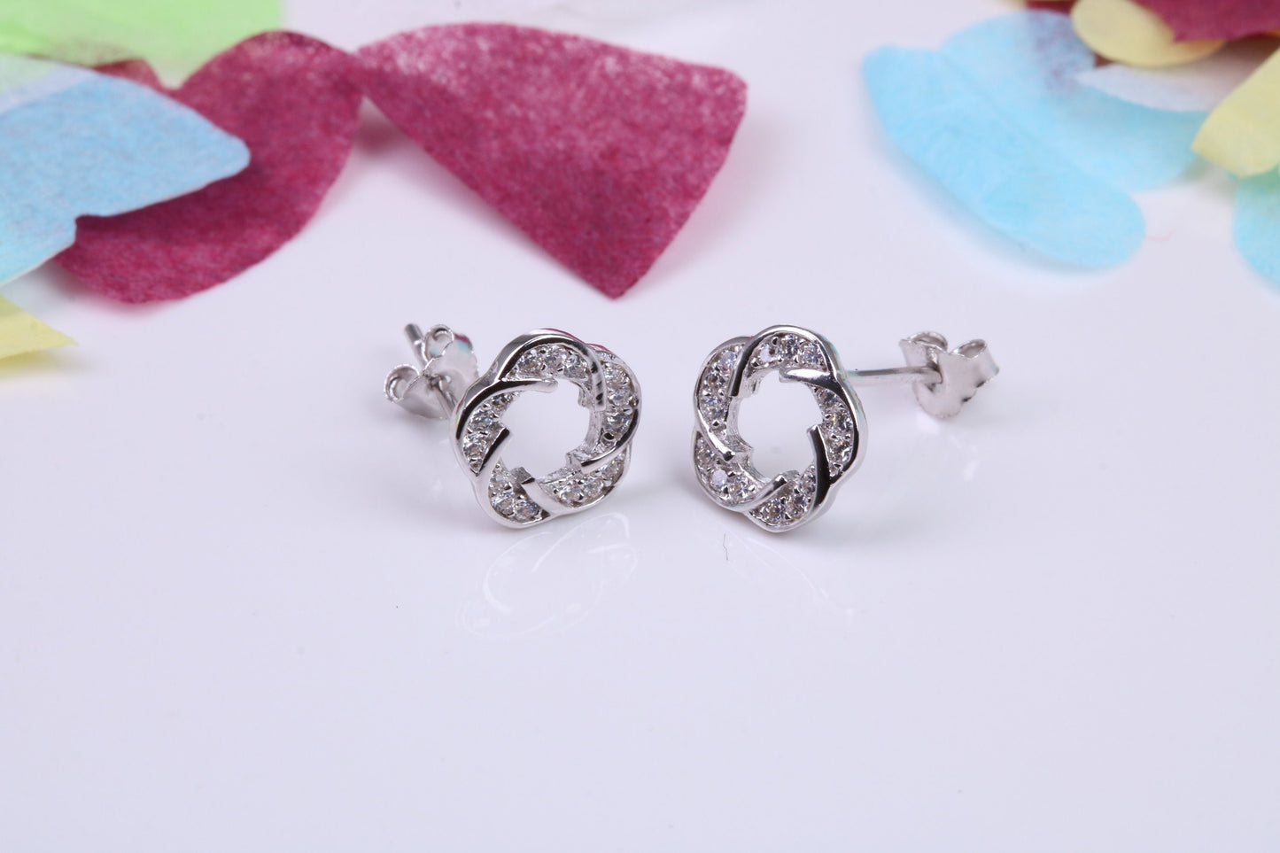 9 mm Round Flower Cluster Cubic Zirconia set Earrings, Very Dressy, Made from Solid 925 Grade Sterling Silver