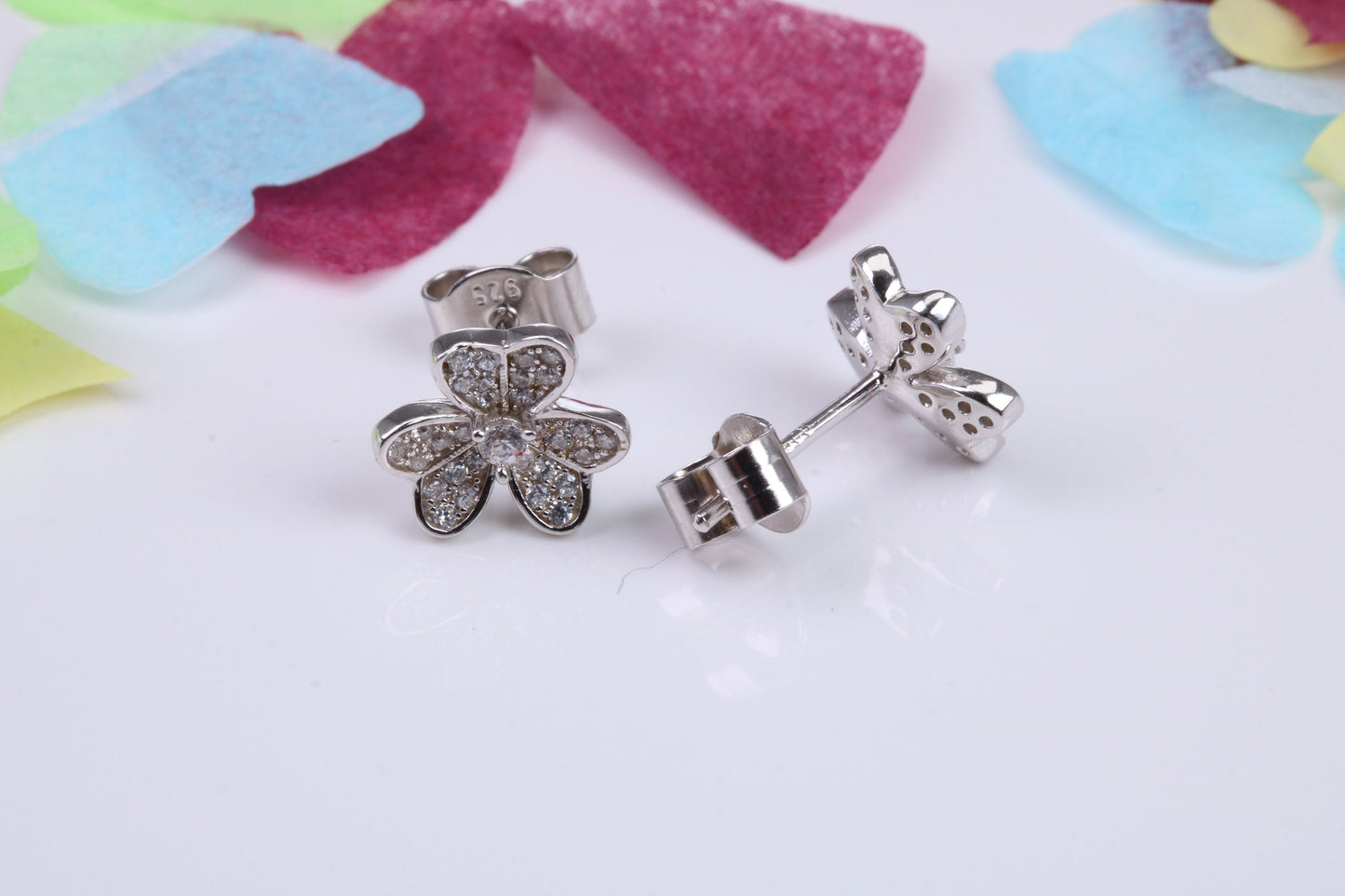 10 mm Round Flower Cluster Cubic Zirconia set Earrings, Very Dressy, Made from Solid 925 Grade Sterling Silver