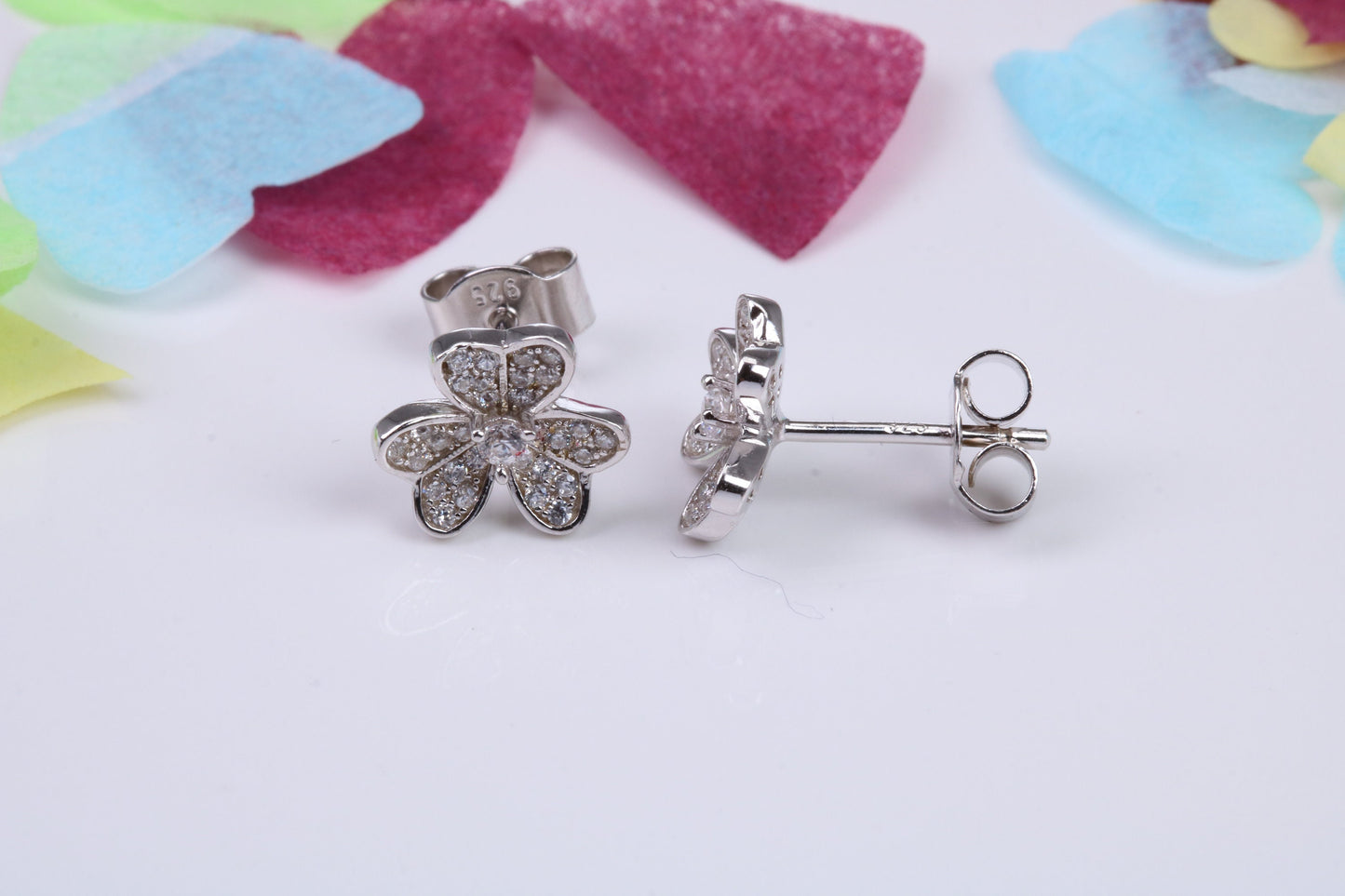 10 mm Round Flower Cluster Cubic Zirconia set Earrings, Very Dressy, Made from Solid 925 Grade Sterling Silver