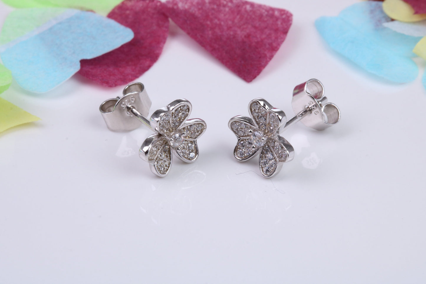 10 mm Round Flower Cluster Cubic Zirconia set Earrings, Very Dressy, Made from Solid 925 Grade Sterling Silver