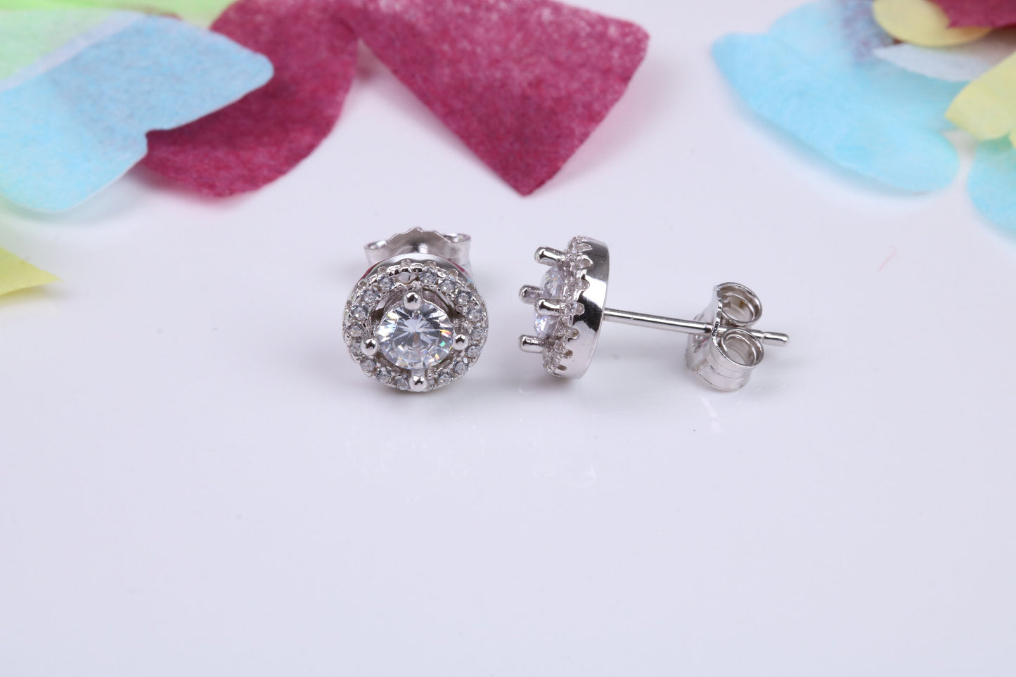 8 mm Round Cluster Cubic Zirconia set Earrings, Very Dressy, Made from Solid 925 Grade Sterling Silver