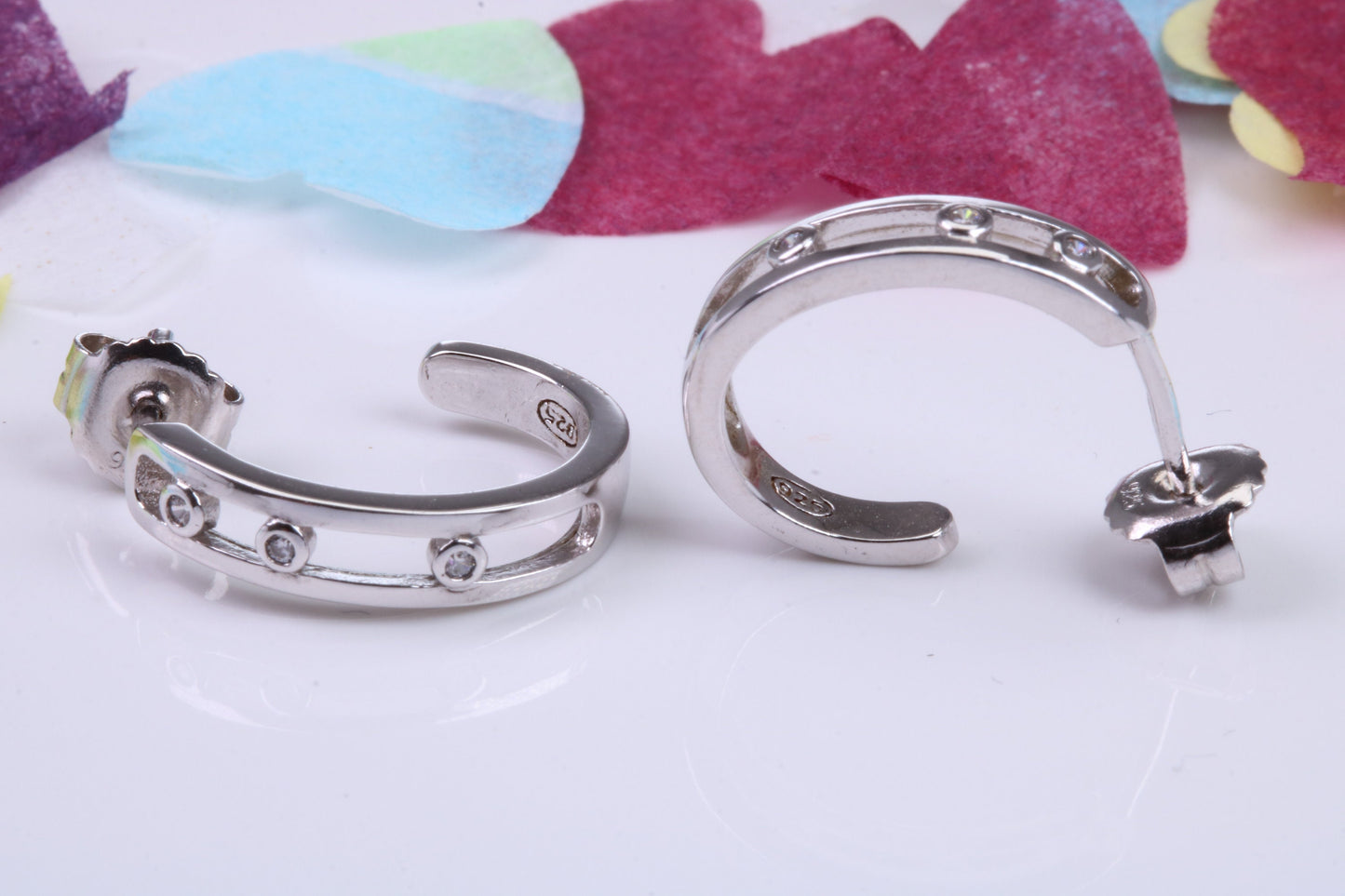 20 mm Long Hoop Cubic Zirconia set Earrings, Very Dressy, Made from Solid 925 Grade Sterling Silver