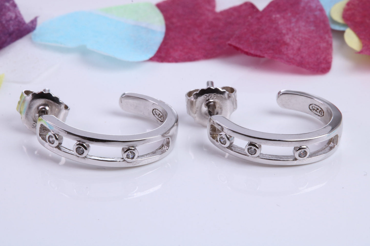 20 mm Long Hoop Cubic Zirconia set Earrings, Very Dressy, Made from Solid 925 Grade Sterling Silver