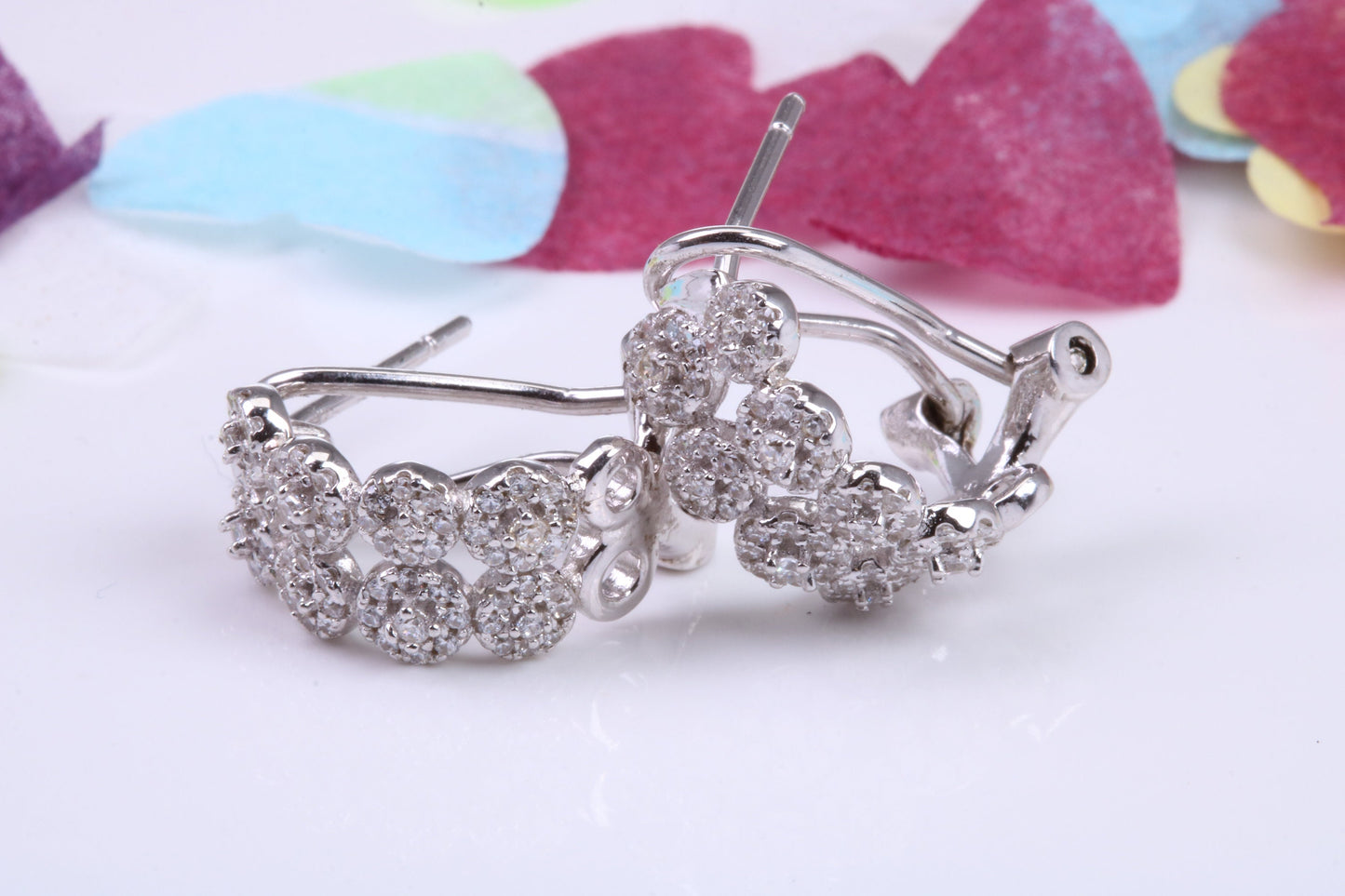 17 mm Long Hoop Cubic Zirconia set Earrings, Very Dressy, Made from Solid 925 Grade Sterling Silver
