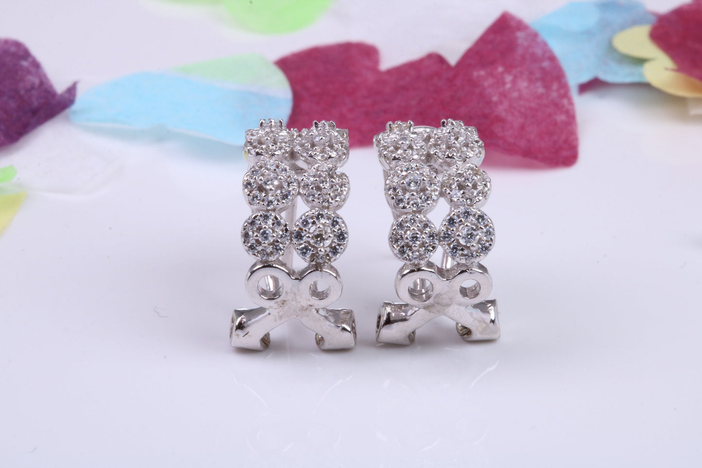 17 mm Long Hoop Cubic Zirconia set Earrings, Very Dressy, Made from Solid 925 Grade Sterling Silver