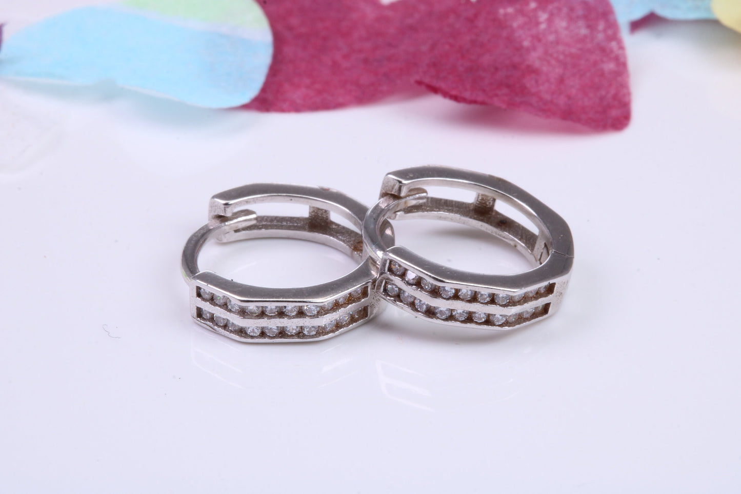 14 mm Round Hoop Cubic Zirconia set Earrings, Very Dressy, Made from Solid 925 Grade Sterling Silver