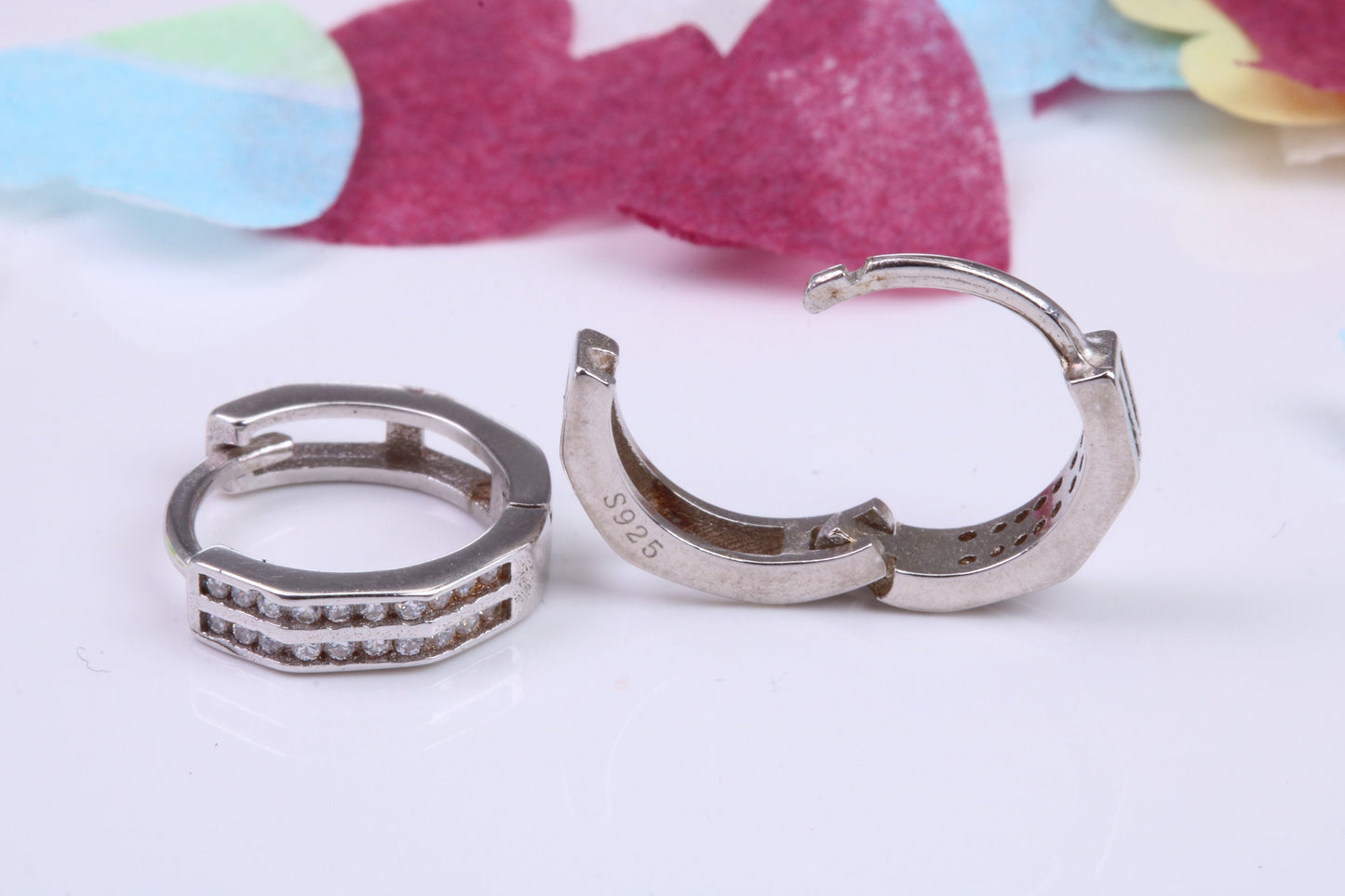 14 mm Round Hoop Cubic Zirconia set Earrings, Very Dressy, Made from Solid 925 Grade Sterling Silver