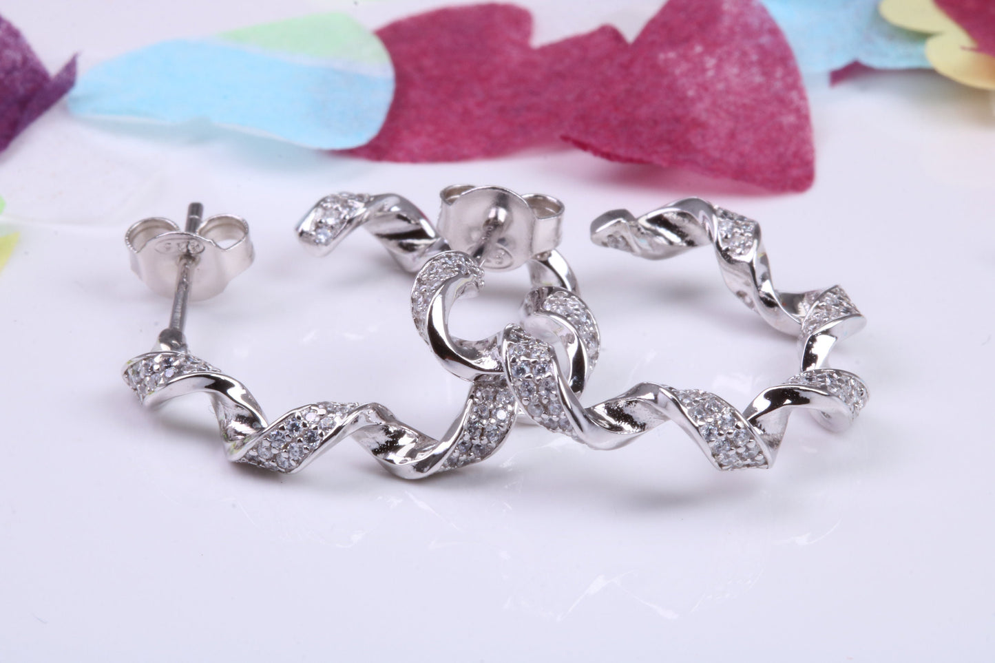 25 mm Round Hoop Cubic Zirconia set Earrings, Very Dressy, Made from Solid 925 Grade Sterling Silver