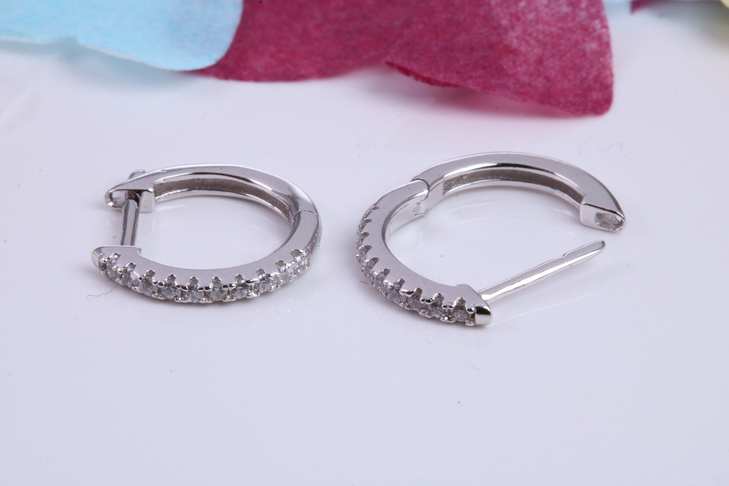14 mm Round Hoop Cubic Zirconia set Earrings, Very Dressy, Made from Solid 925 Grade Sterling Silver