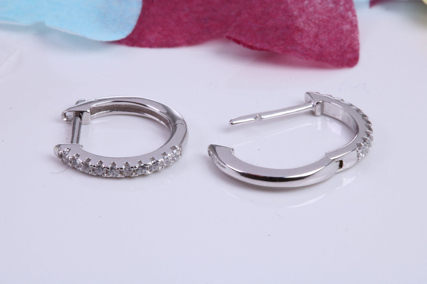 14 mm Round Hoop Cubic Zirconia set Earrings, Very Dressy, Made from Solid 925 Grade Sterling Silver