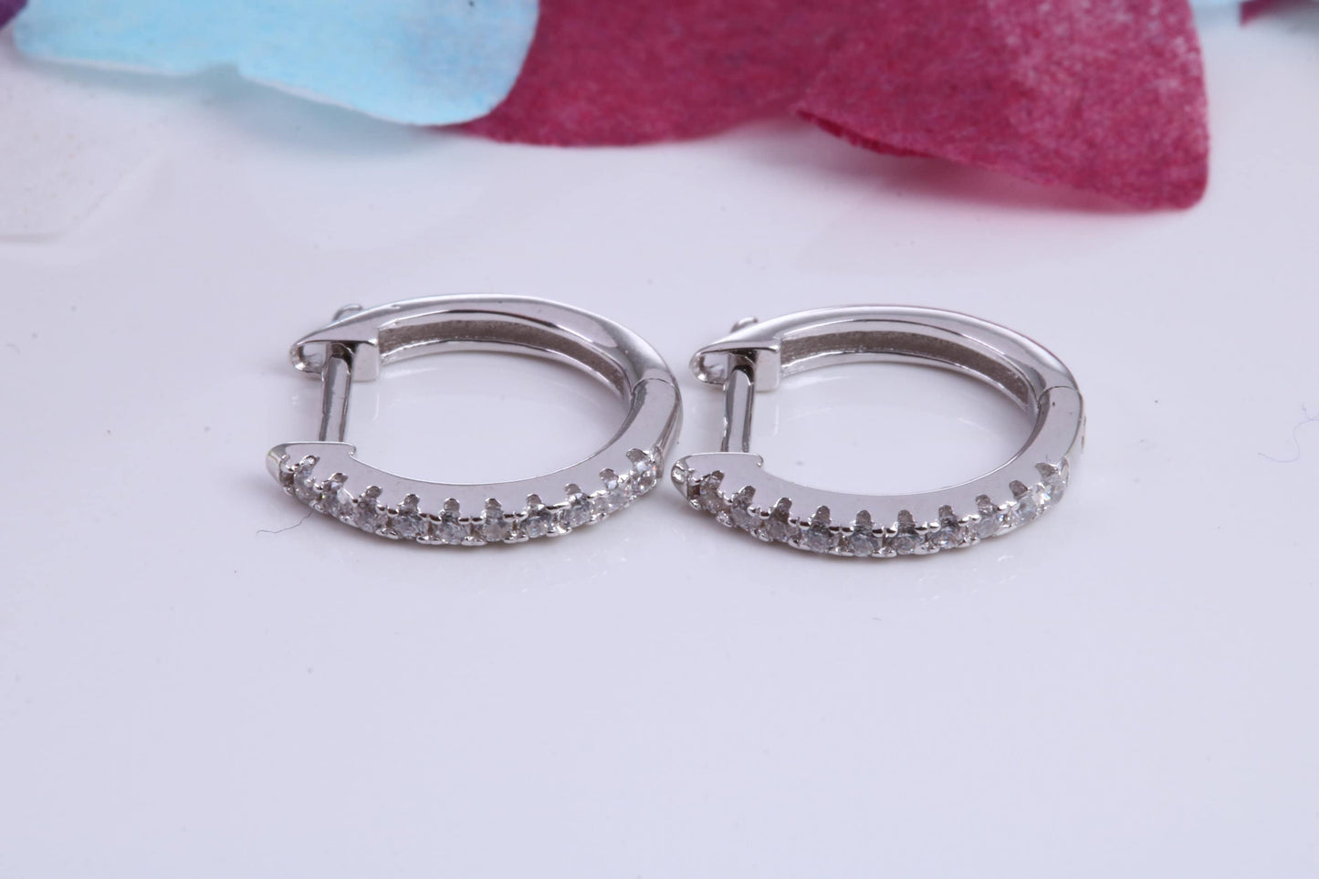 14 mm Round Hoop Cubic Zirconia set Earrings, Very Dressy, Made from Solid 925 Grade Sterling Silver