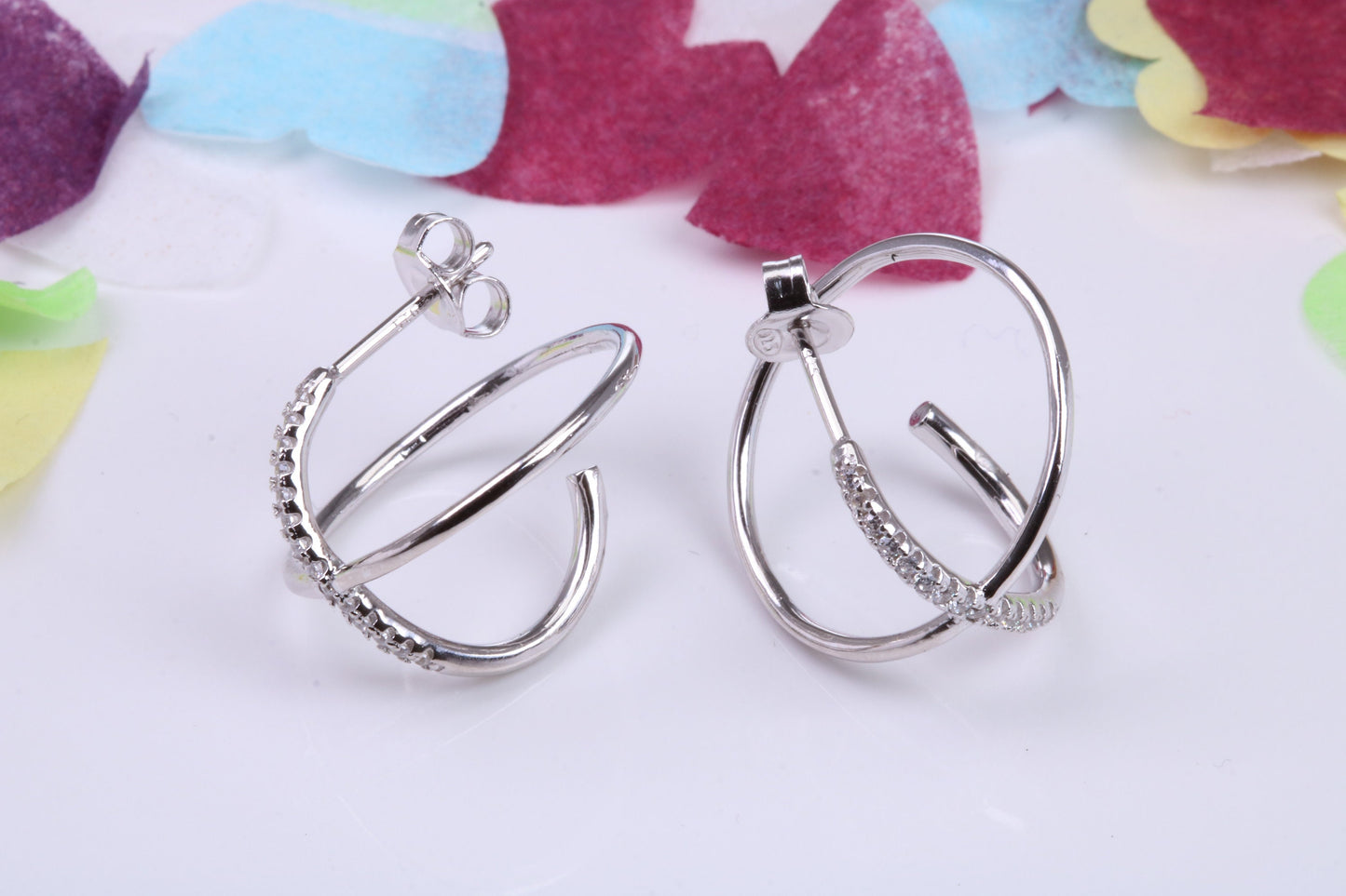 17 mm Round Hoop Cubic Zirconia set Earrings, Very Dressy, Made from Solid 925 Grade Sterling Silver