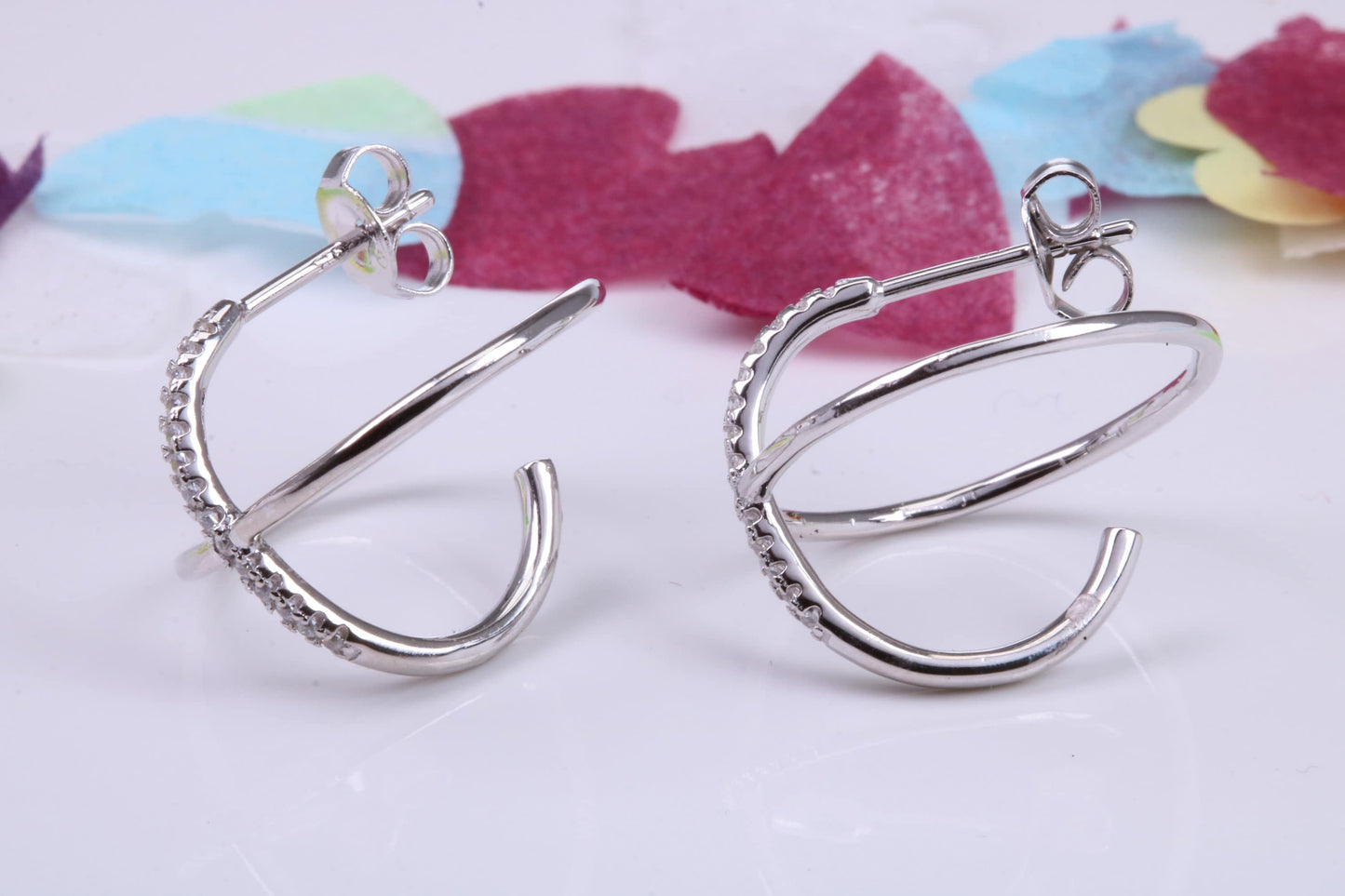 17 mm Round Hoop Cubic Zirconia set Earrings, Very Dressy, Made from Solid 925 Grade Sterling Silver