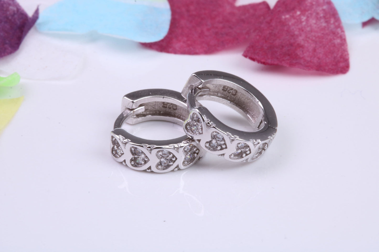 14 mm Round Hoop Cubic Zirconia set Earrings, Very Dressy, Made from Solid 925 Grade Sterling Silver