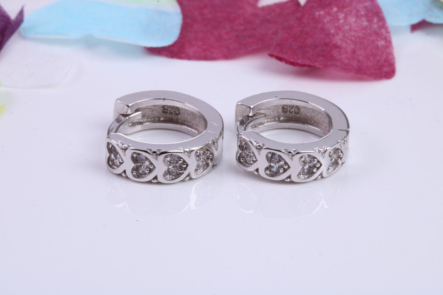 14 mm Round Hoop Cubic Zirconia set Earrings, Very Dressy, Made from Solid 925 Grade Sterling Silver