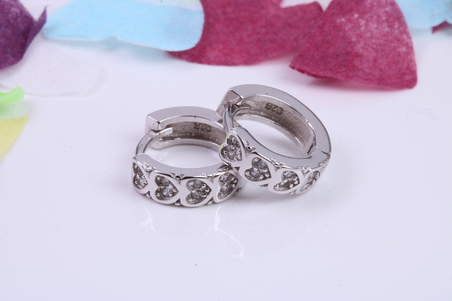14 mm Round Hoop Cubic Zirconia set Earrings, Very Dressy, Made from Solid 925 Grade Sterling Silver
