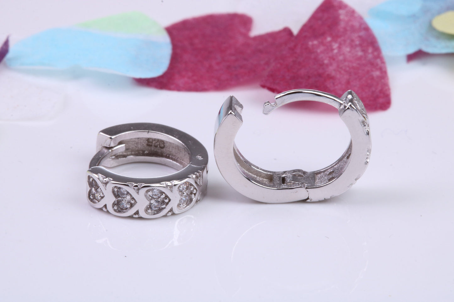 14 mm Round Hoop Cubic Zirconia set Earrings, Very Dressy, Made from Solid 925 Grade Sterling Silver