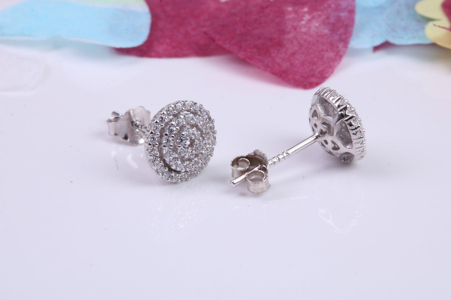 9 mm Round Cluster Cubic Zirconia set Earrings, Very Dressy, Made from Solid 925 Grade Sterling Silver
