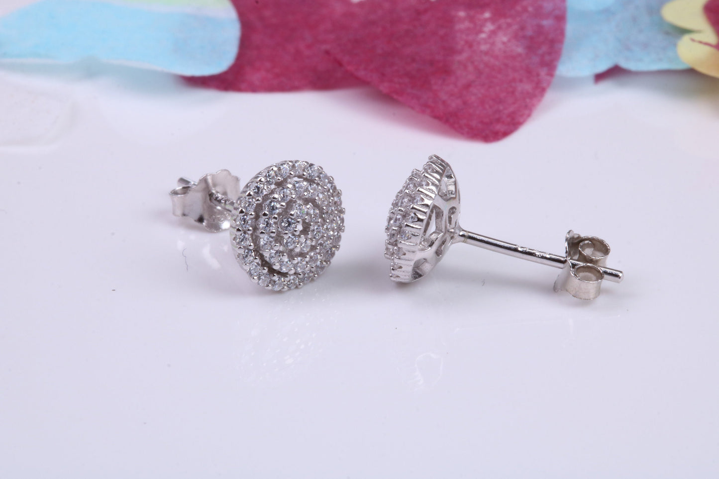 9 mm Round Cluster Cubic Zirconia set Earrings, Very Dressy, Made from Solid 925 Grade Sterling Silver