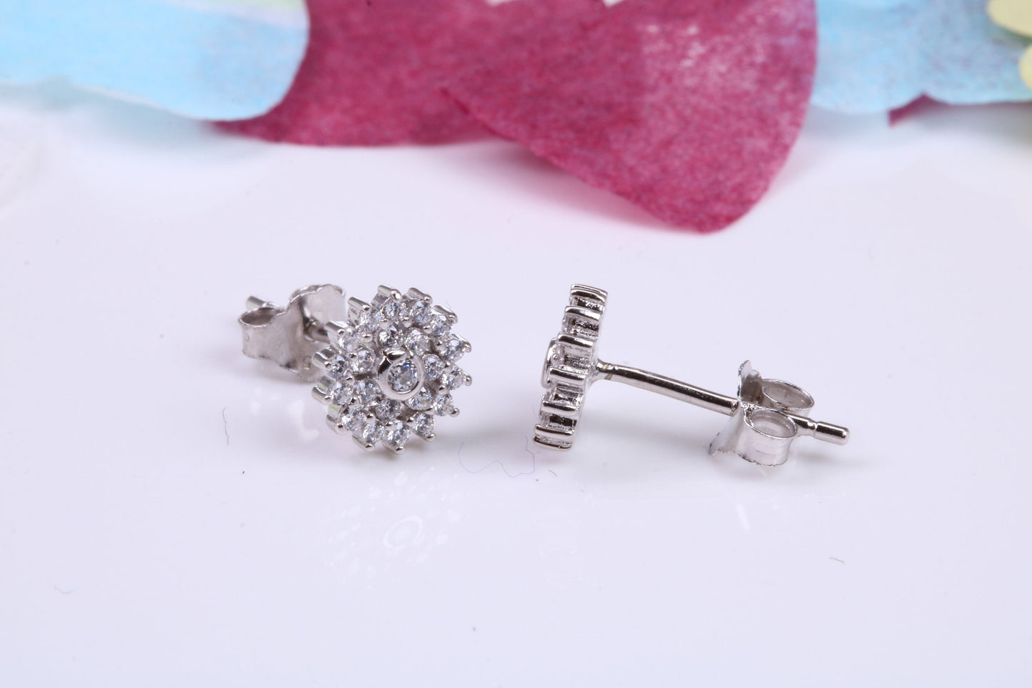 7 mm Round Cluster Cubic Zirconia set Earrings, Very Dressy, Made from Solid 925 Grade Sterling Silver